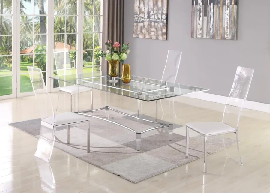 CONTEMPORARY DINING SET WITH RECTANGULAR GLASS DINING TABLE & ACRYLIC HIGH-BACK SIDE CHAIRS