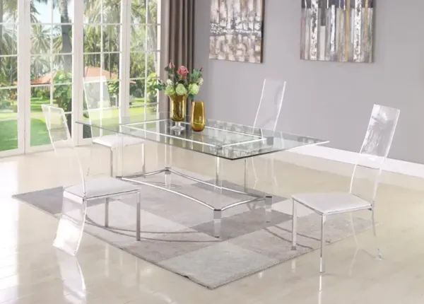 Chintaly 5-Piece Contemporary 72 Inch Dining Set with Rectangular Glass Dining Table & Acrylic High-Back Side Chairs