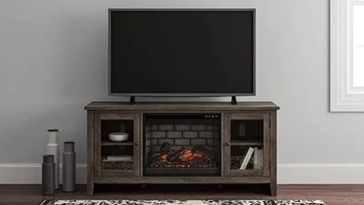 ARLENBRY 60" TV STAND WITH ELECTRIC FIREPLACE GRAY SIGNATURE DESIGN