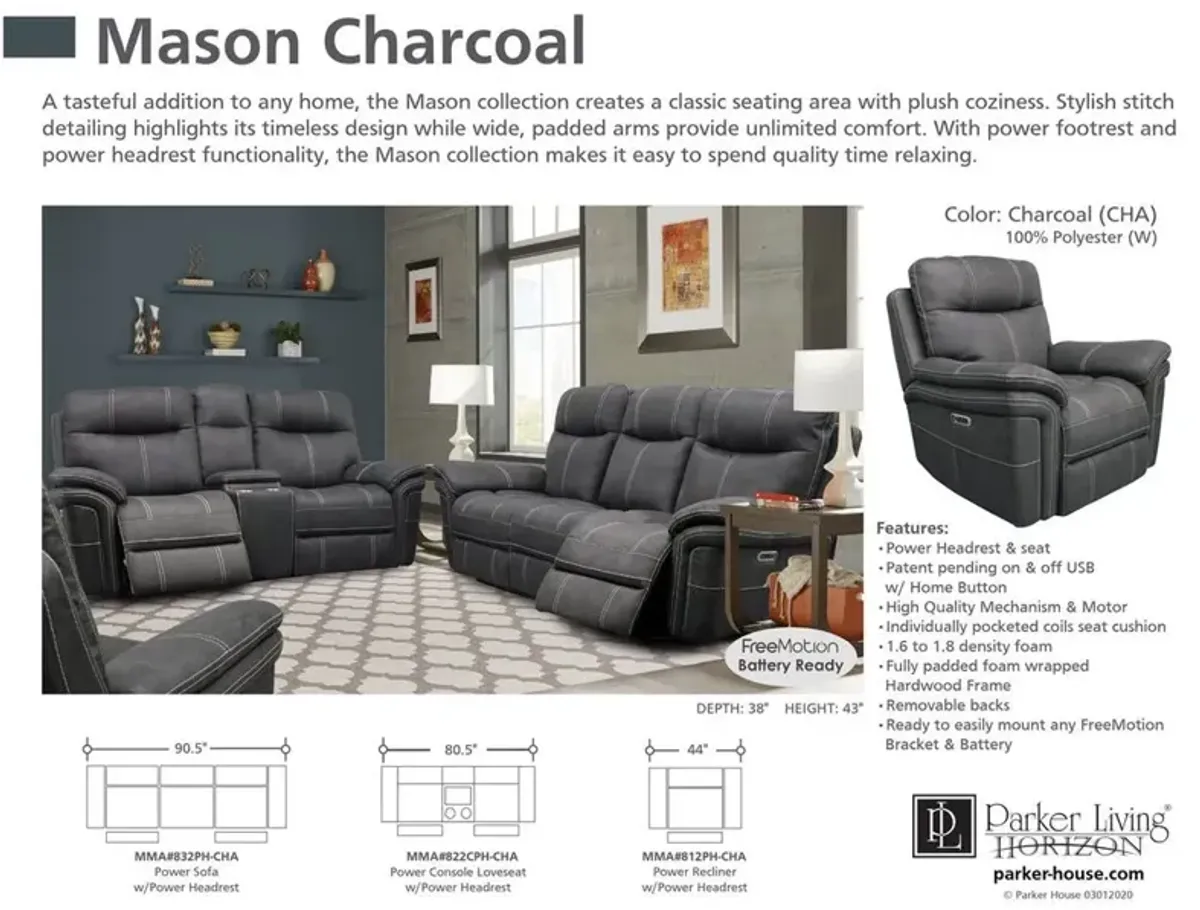 Parker House Mason Collection Power Recliner in Charcoal