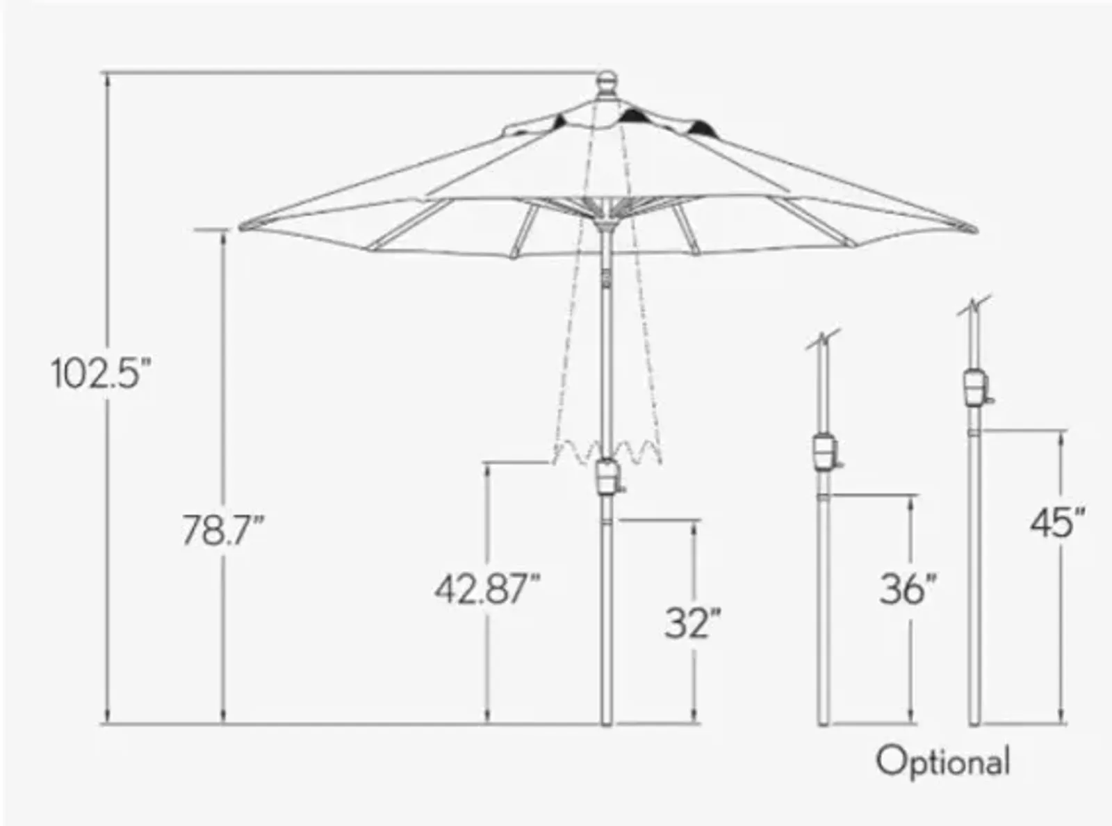 Treasure Garden Auqa 9' Octagon Anthracite Push Button Tilt Outdoor Umbrella