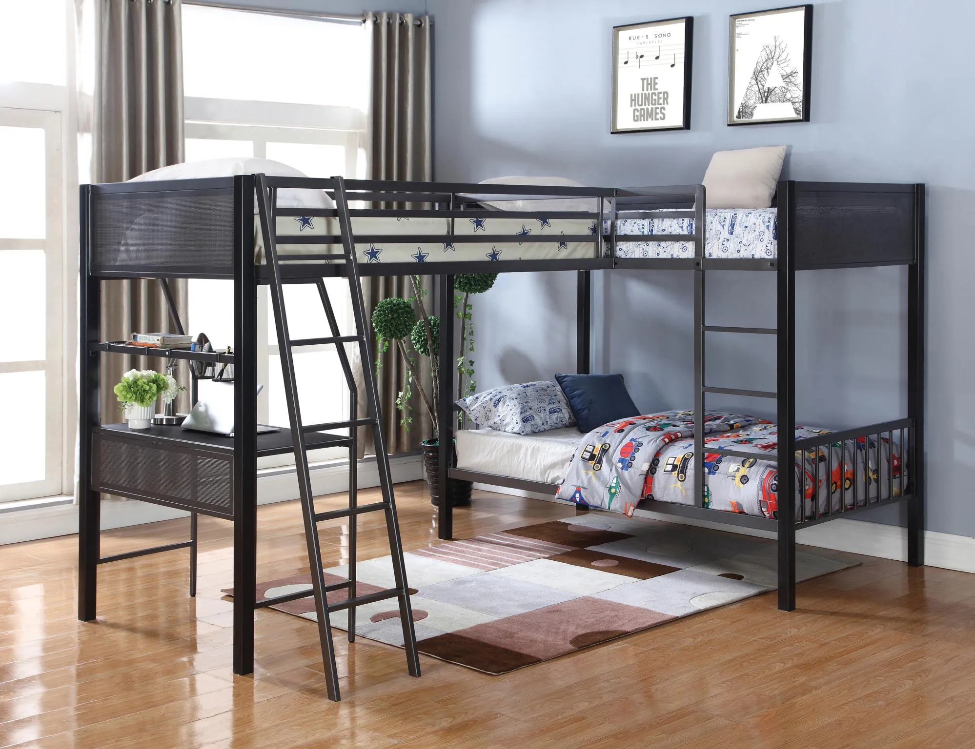 MEYERS TWIN-OVER-TWIN BUNK BED BLACK/GUNMETAL