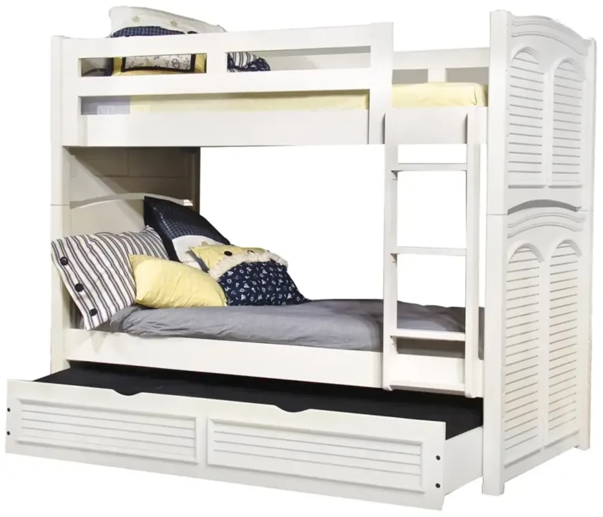 Cottage Traditions Complete 3/3 Over 3/3 Bunk Bed with Trundle in Clean White Cottage Finish