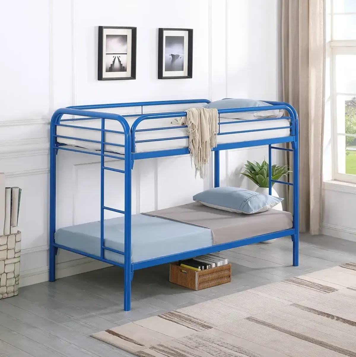 Coaster Morgan Metal Twin Over Twin Bunk Bed Blue