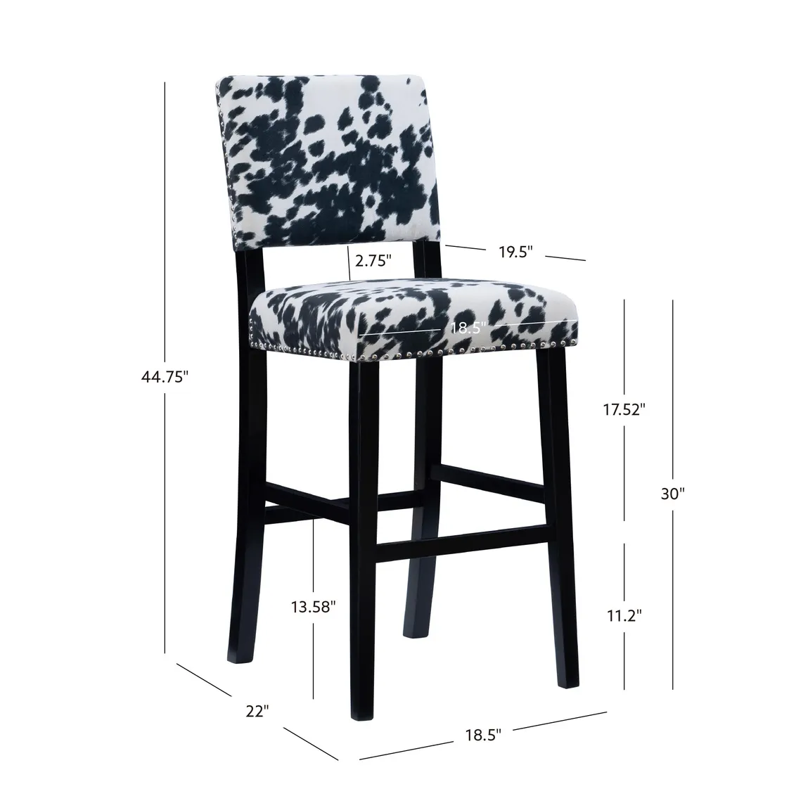 COREY BLACK COW PRINT BAR STOOL