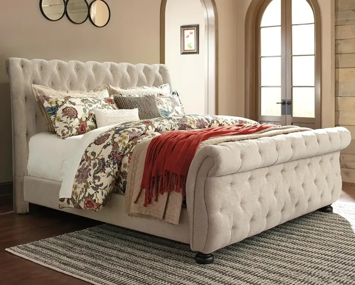 Ashley Willenburg Linen King Upholstered Sleigh Bed