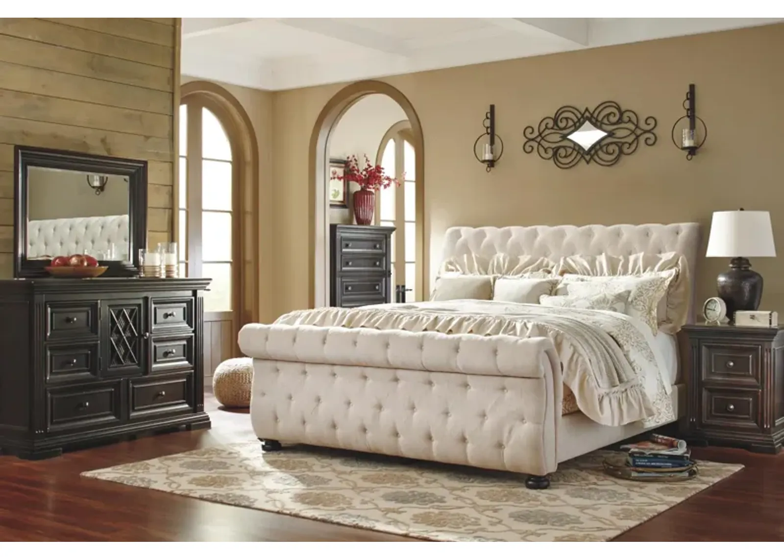 Ashley Willenburg Linen King Upholstered Sleigh Bed