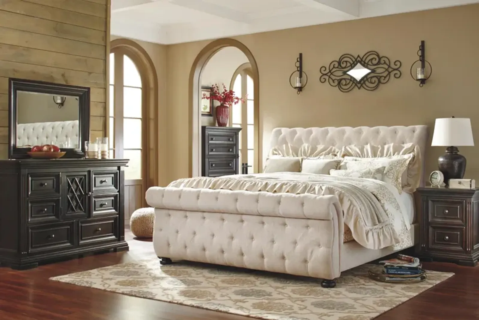 Ashley Willenburg Linen King Upholstered Sleigh Bed