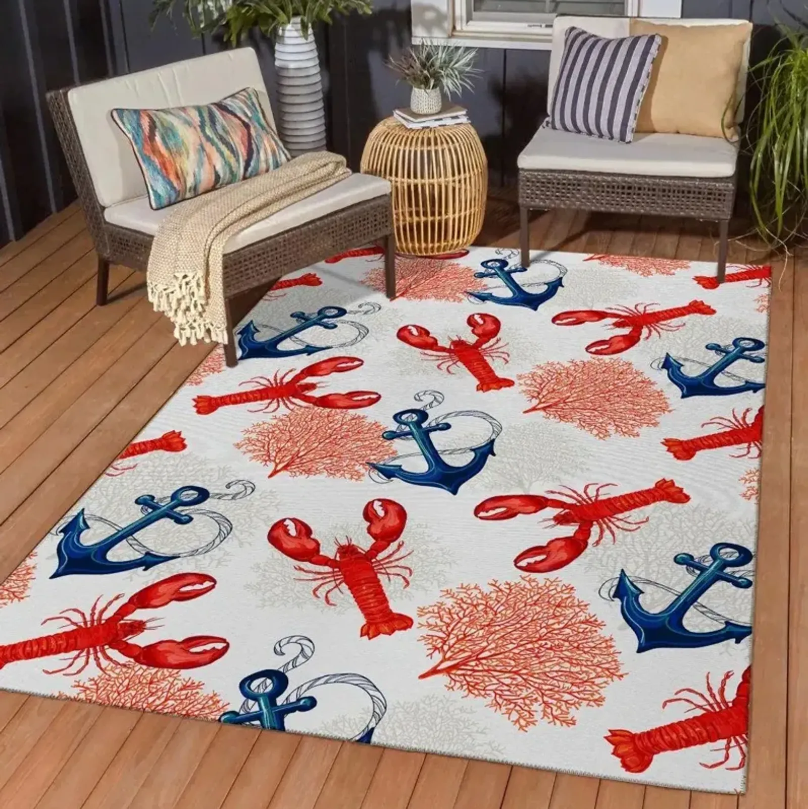 Dalyn Maritime Melody Coastal Charm Lobster & Anchor 5'X8' Area Rug