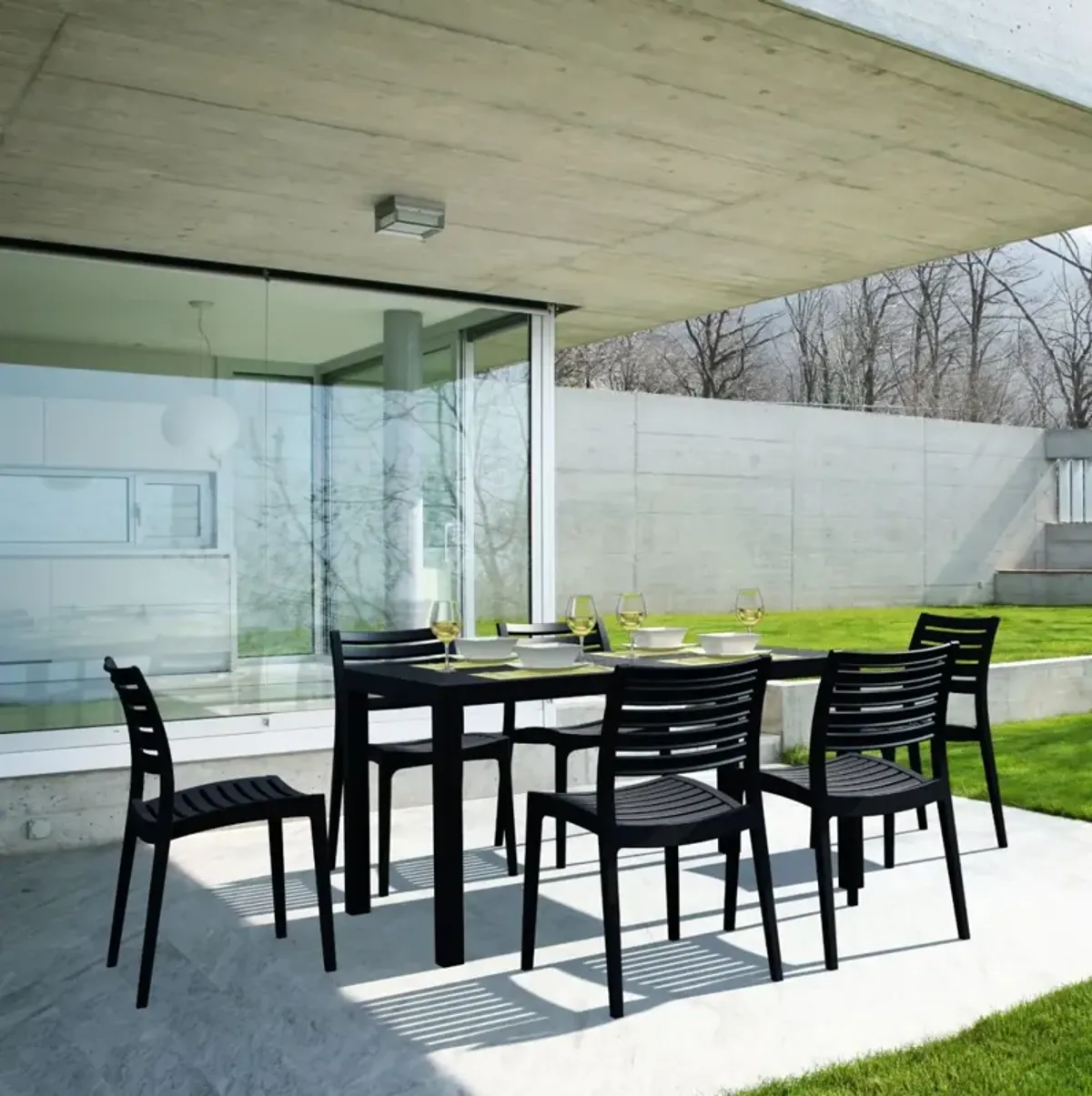 Compamia Ares Resin Rectangle Dining Set with 6 Chairs Black