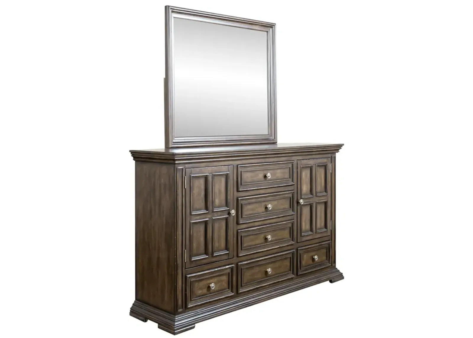 Liberty Furniture Complete King Bedroom Set Panel Bed, Dresser, Mirror & Chest Big Valley