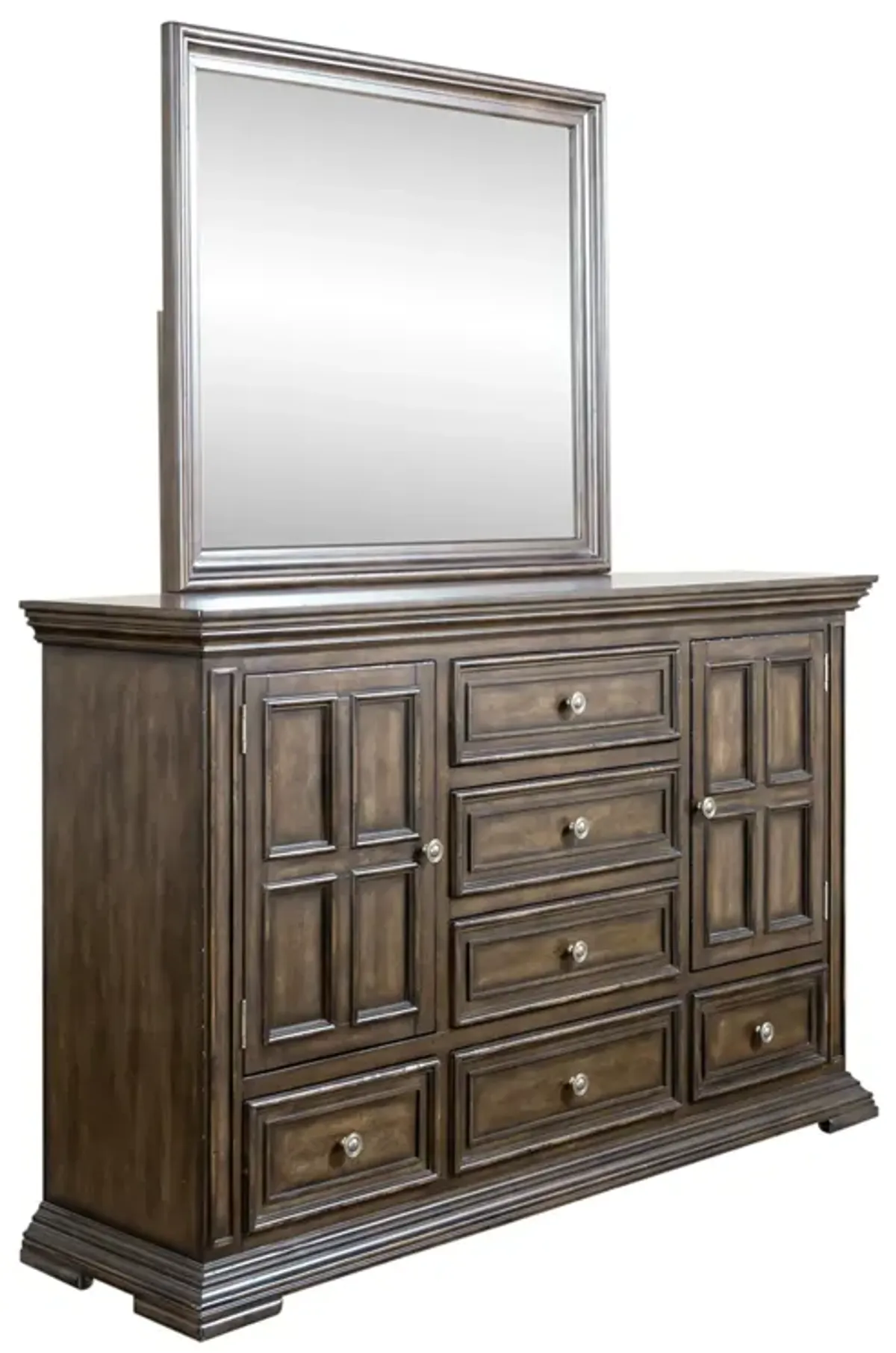 Liberty Furniture Complete King Bedroom Set Panel Bed, Dresser, Mirror & Chest Big Valley