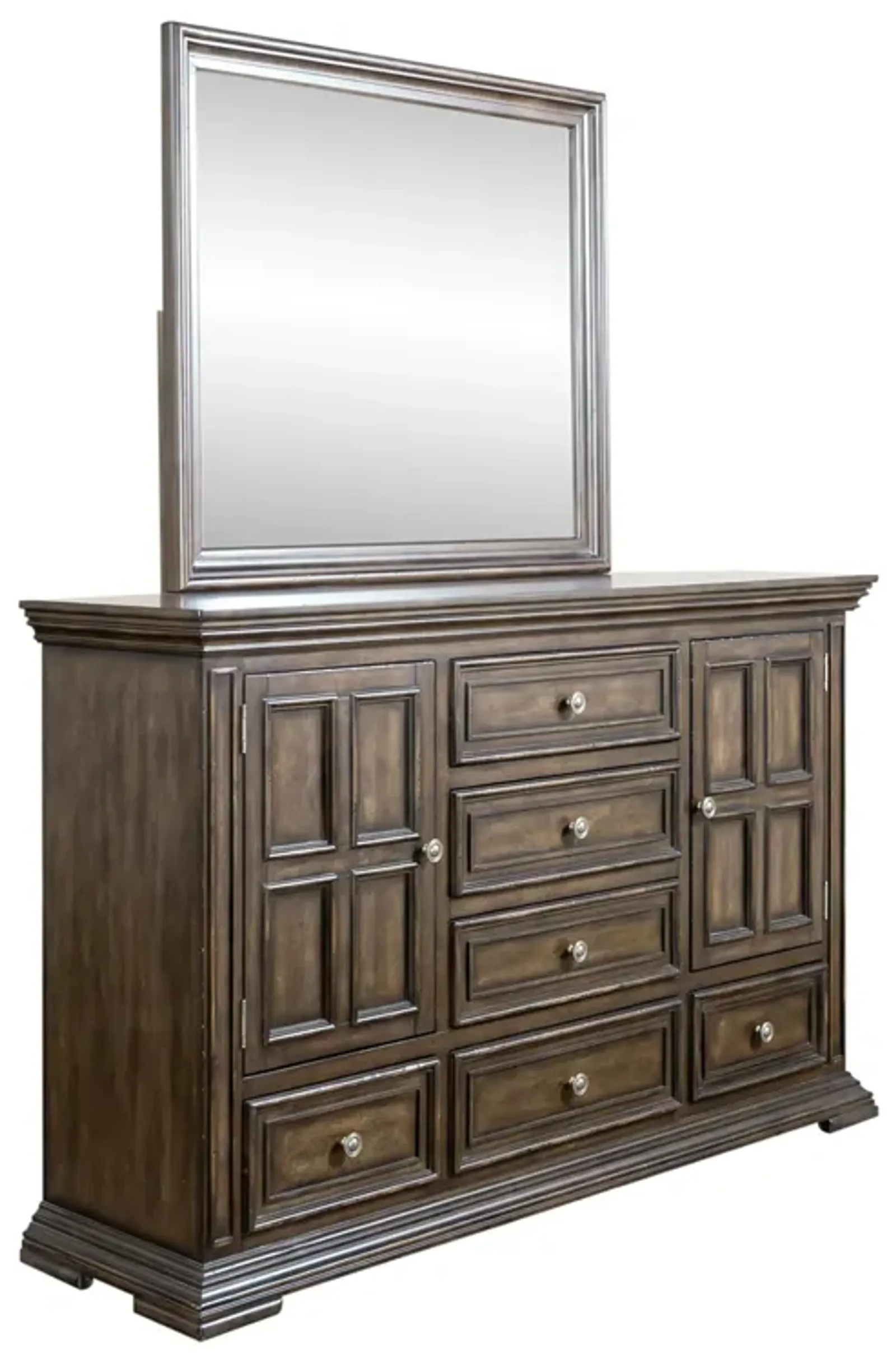 Liberty Furniture Complete King Bedroom Set Panel Bed, Dresser, Mirror & Chest Big Valley