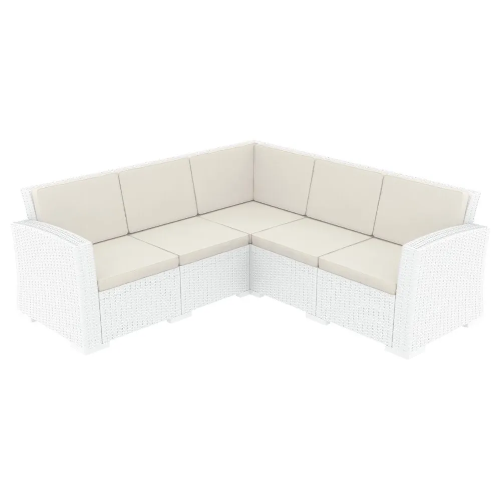 MONACO RESIN PATIO SECTIONAL 5-PC WHITE WITH SUNBRELLA NATURAL CUSHION