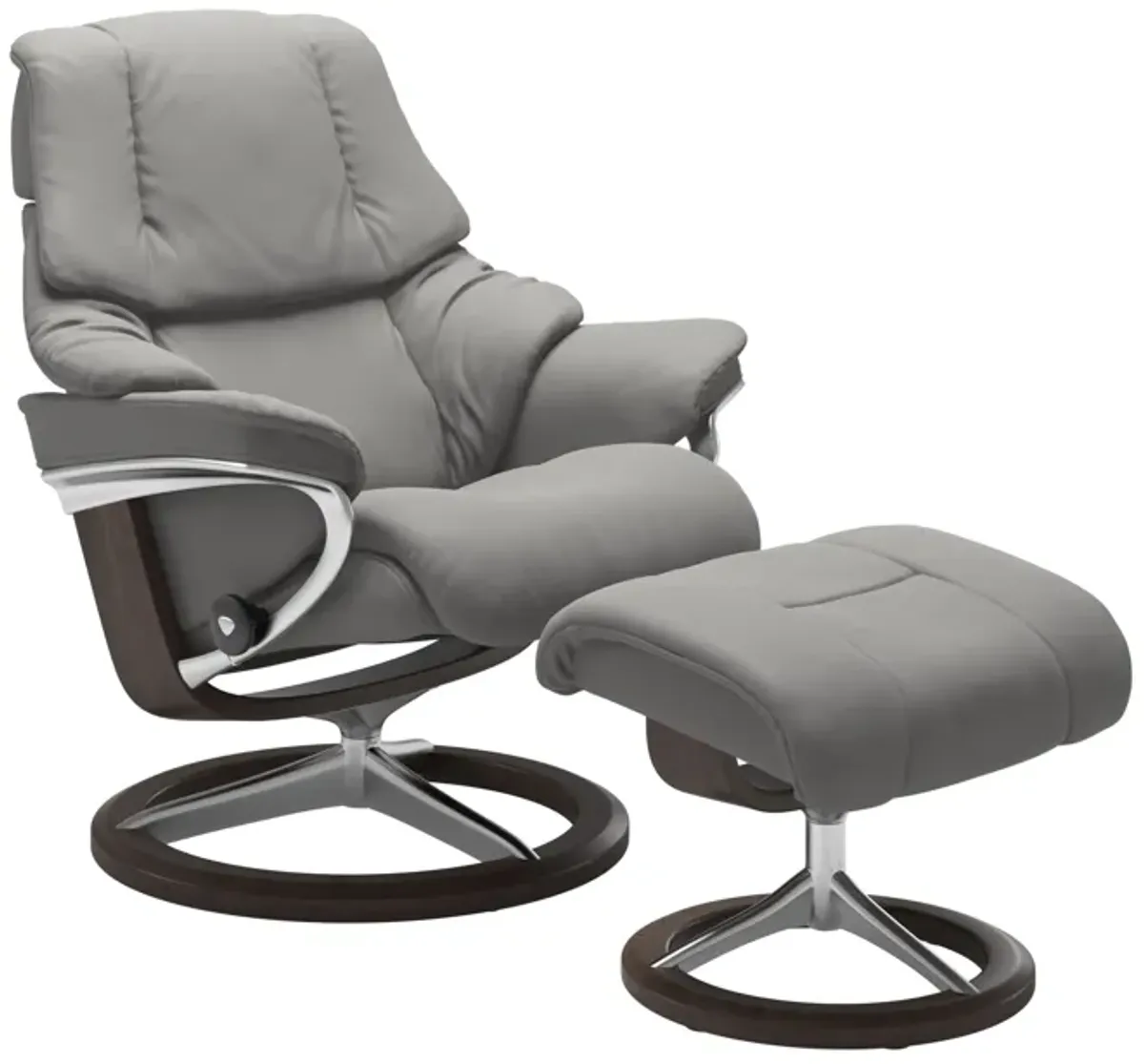 Stressless Reno Large Signature Base Chair & Ottoman in Paloma Silver Grey in Wenge Finish