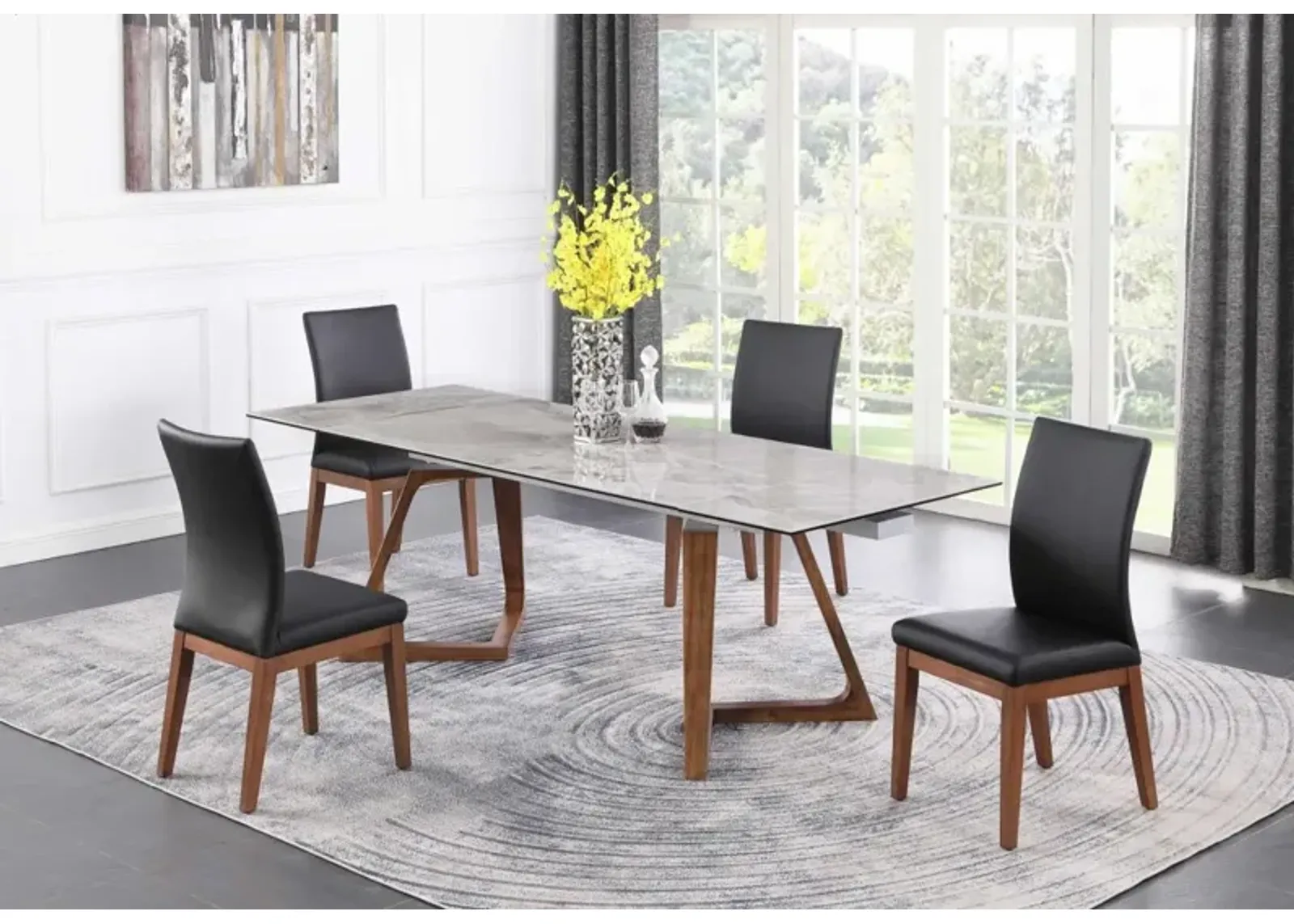 Chintaly Emilia Dining Set with Extendable Ceramic Table & Solid Wood Chairs