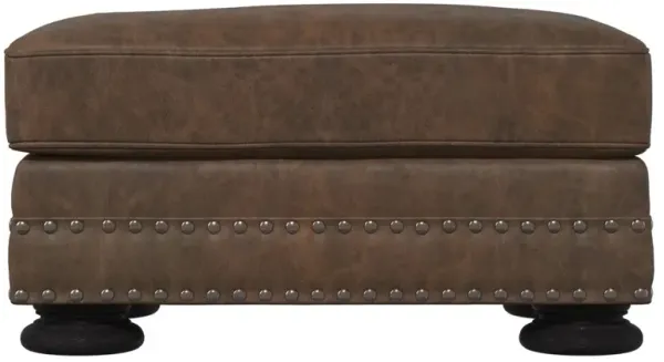Bernhardt Foster Leather Brown Ottoman with Nailhead Trim