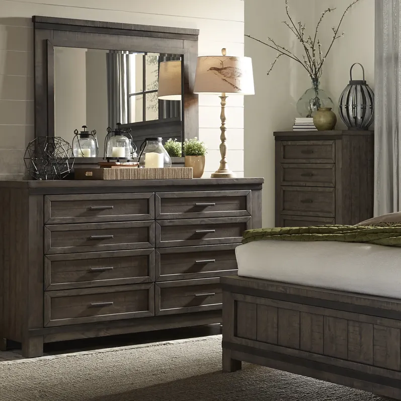 KING CALIFORNIA PANEL BED DRESSER & MIRROR CHEST NIGHT STAND - THORNWOOD HILLS