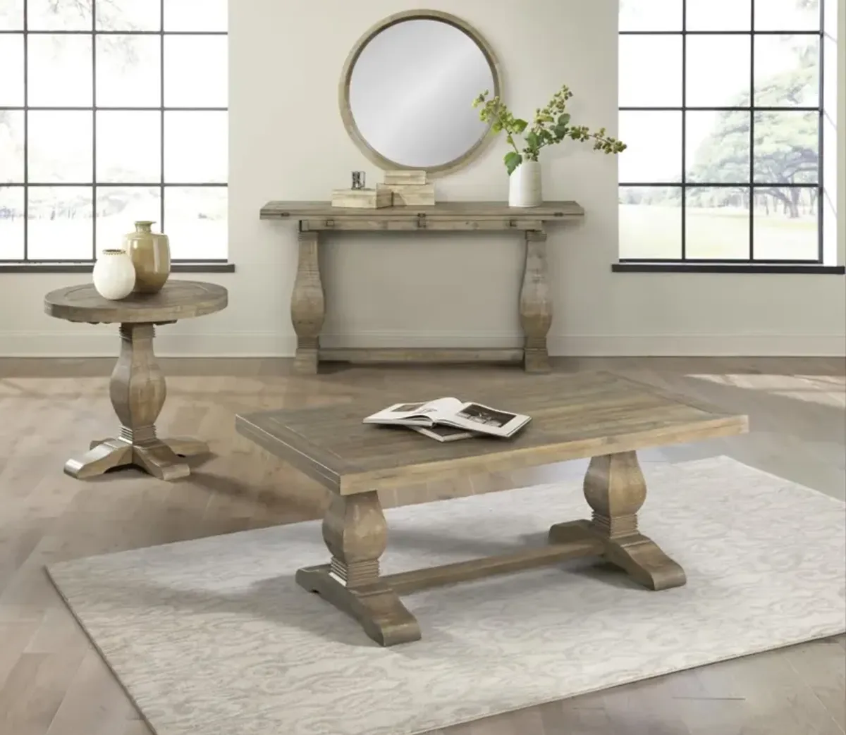 Martin Svensson Napa Pedestal Flip Top Sofa Table in Reclaimed Natural