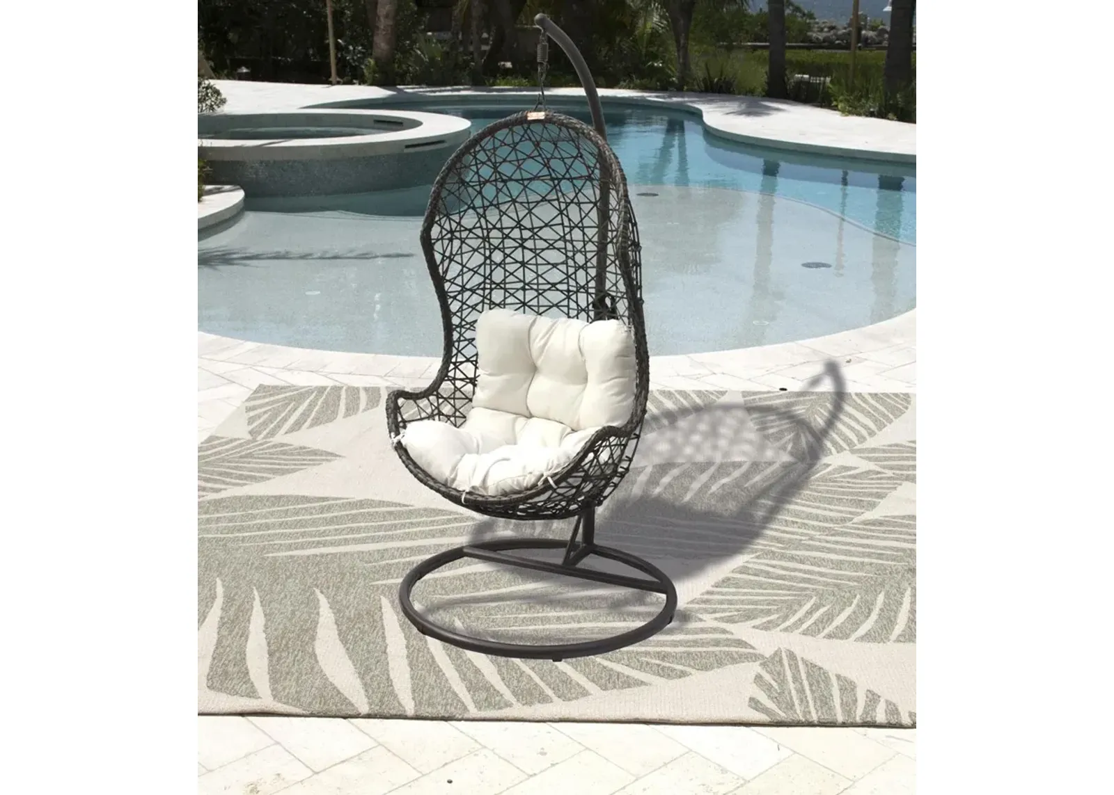 PANAMA JACK ACCENTS HANGING CHAIR W/FRAME & OUTDOOR OFF-WHITE CUSHION