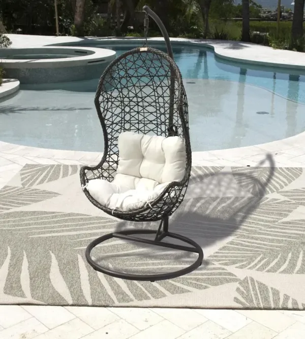 PANAMA JACK ACCENTS HANGING CHAIR W/FRAME & OUTDOOR OFF-WHITE CUSHION