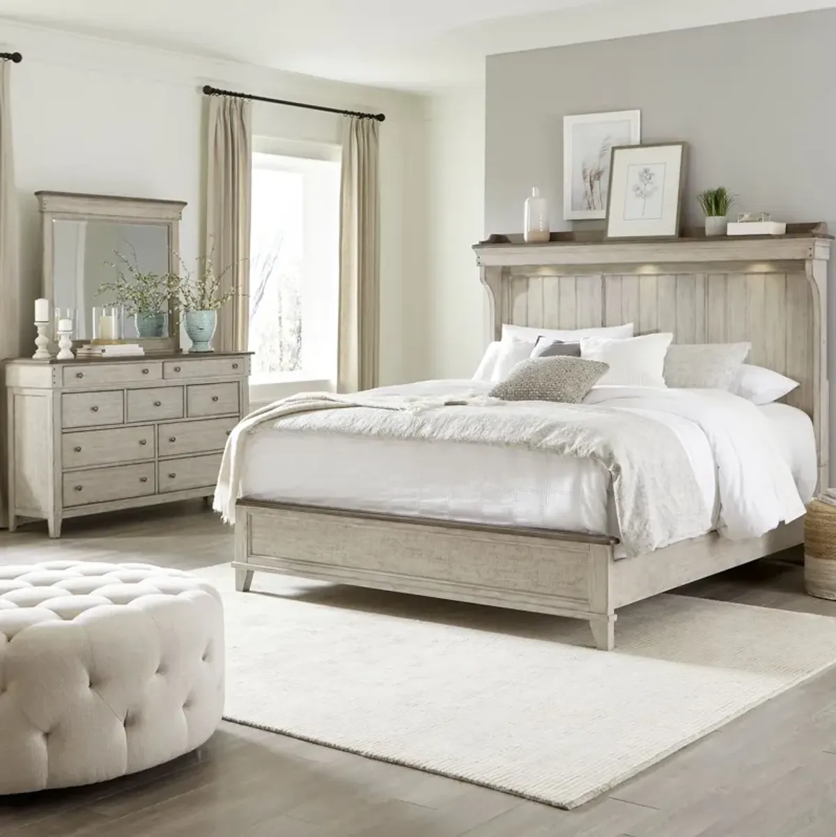 Complete Queen Bedroom Set - Mantel Bed, Dresser & Mirror - Ivy Hollow