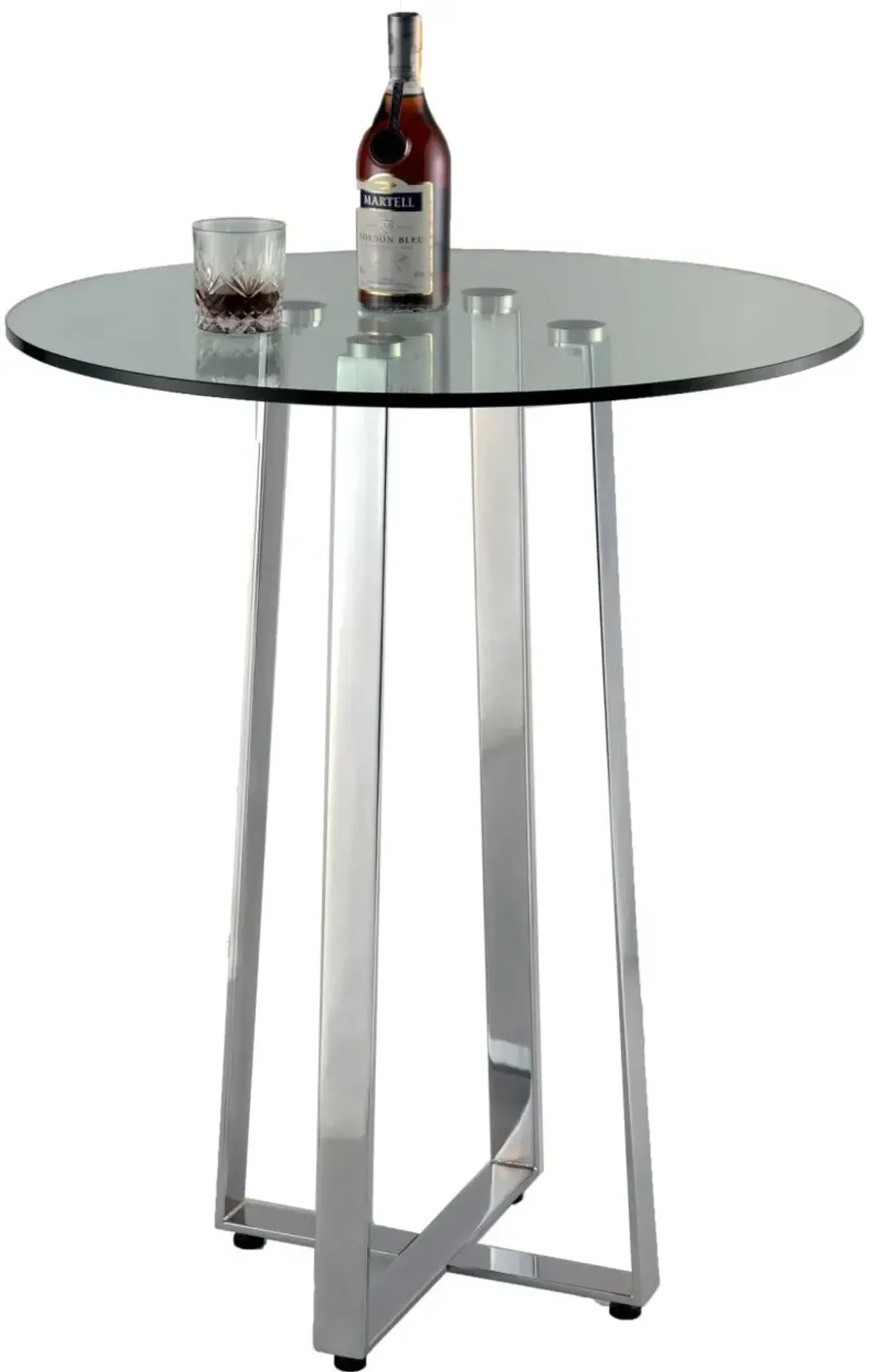 Chintaly Chambers Glass Top Counter-Height Table with X-Shaped Steel Base