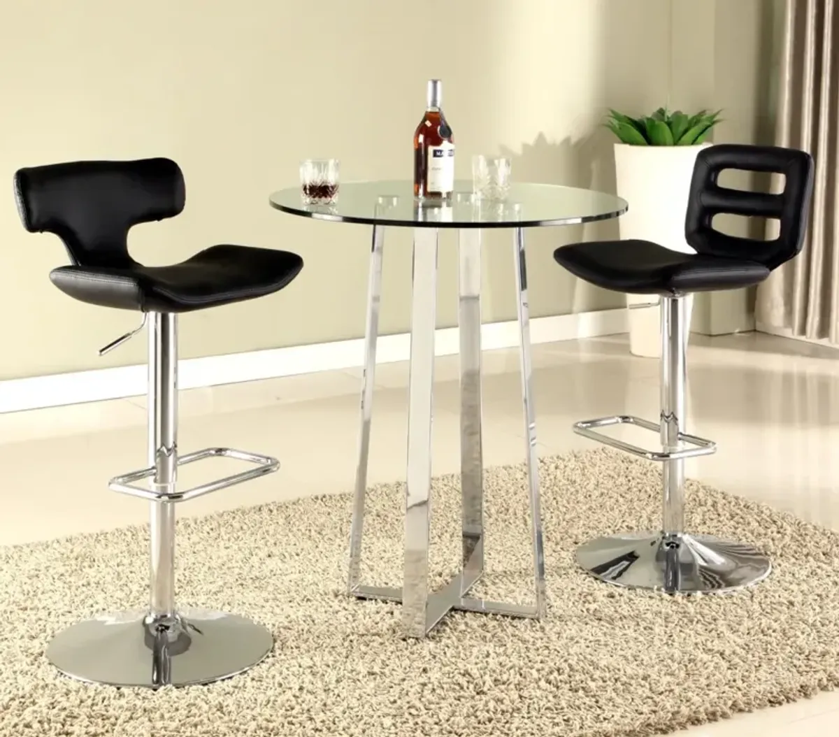 CHAMBERS GLASS TOP COUNTER TABLE WITH X-SHAPED STEEL BASE