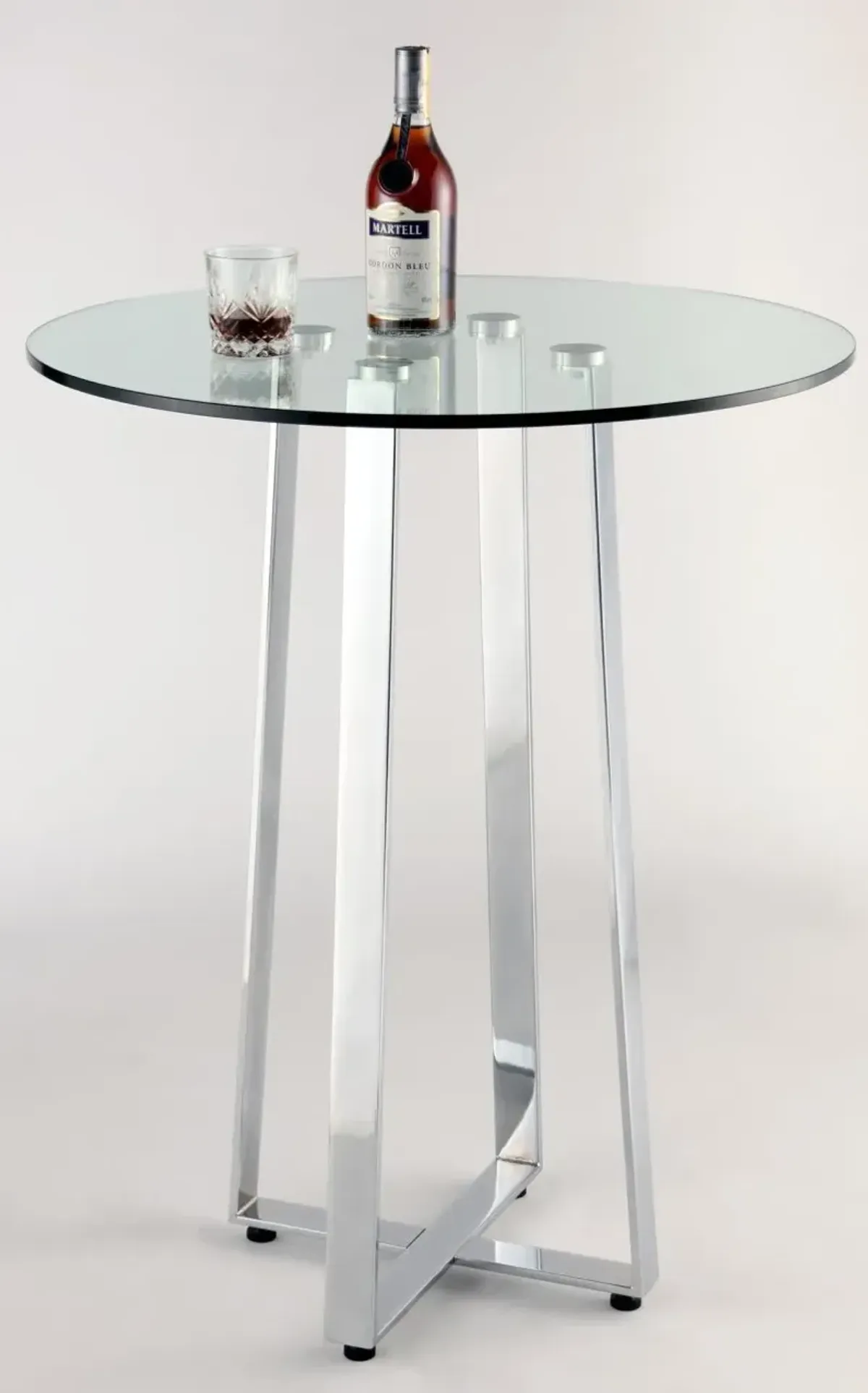 CHAMBERS GLASS TOP COUNTER TABLE WITH X-SHAPED STEEL BASE