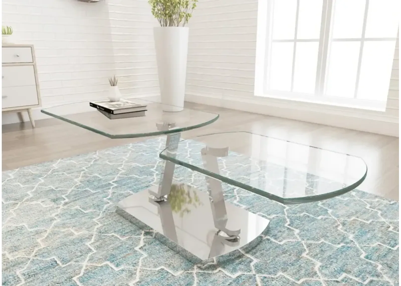 Chintaly Contemporary Glass Top Motion Cocktail Table