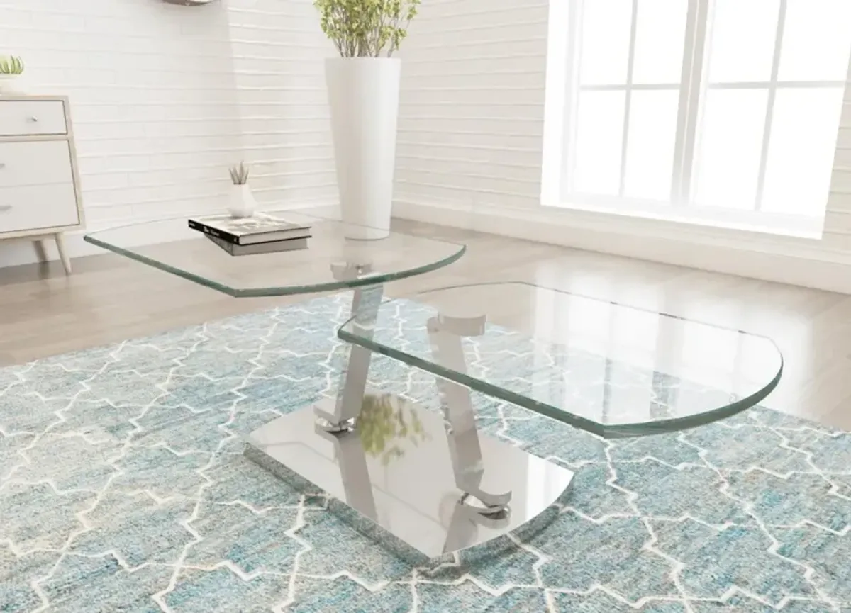 Chintaly Contemporary Glass Top Motion Cocktail Table