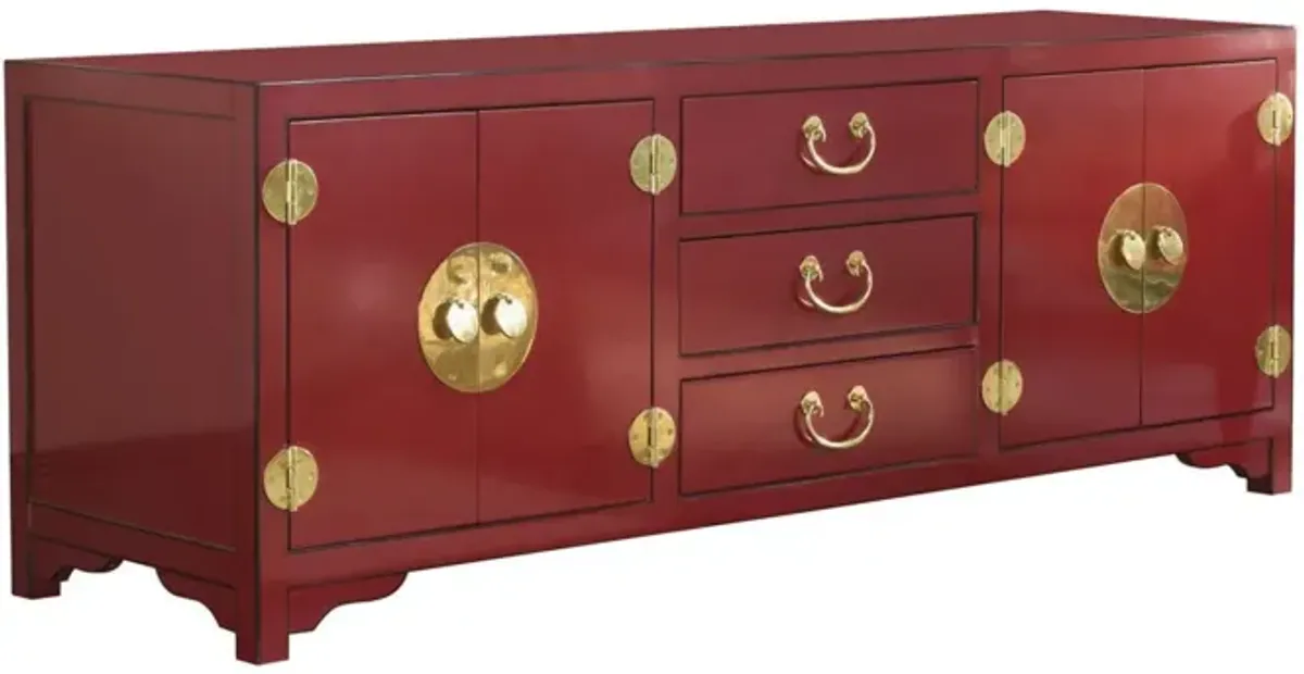 Sligh by Lexington Studio Designs Pacific Isle 75 Inch Hardwood TV Stand with Adjustable Shelves Red