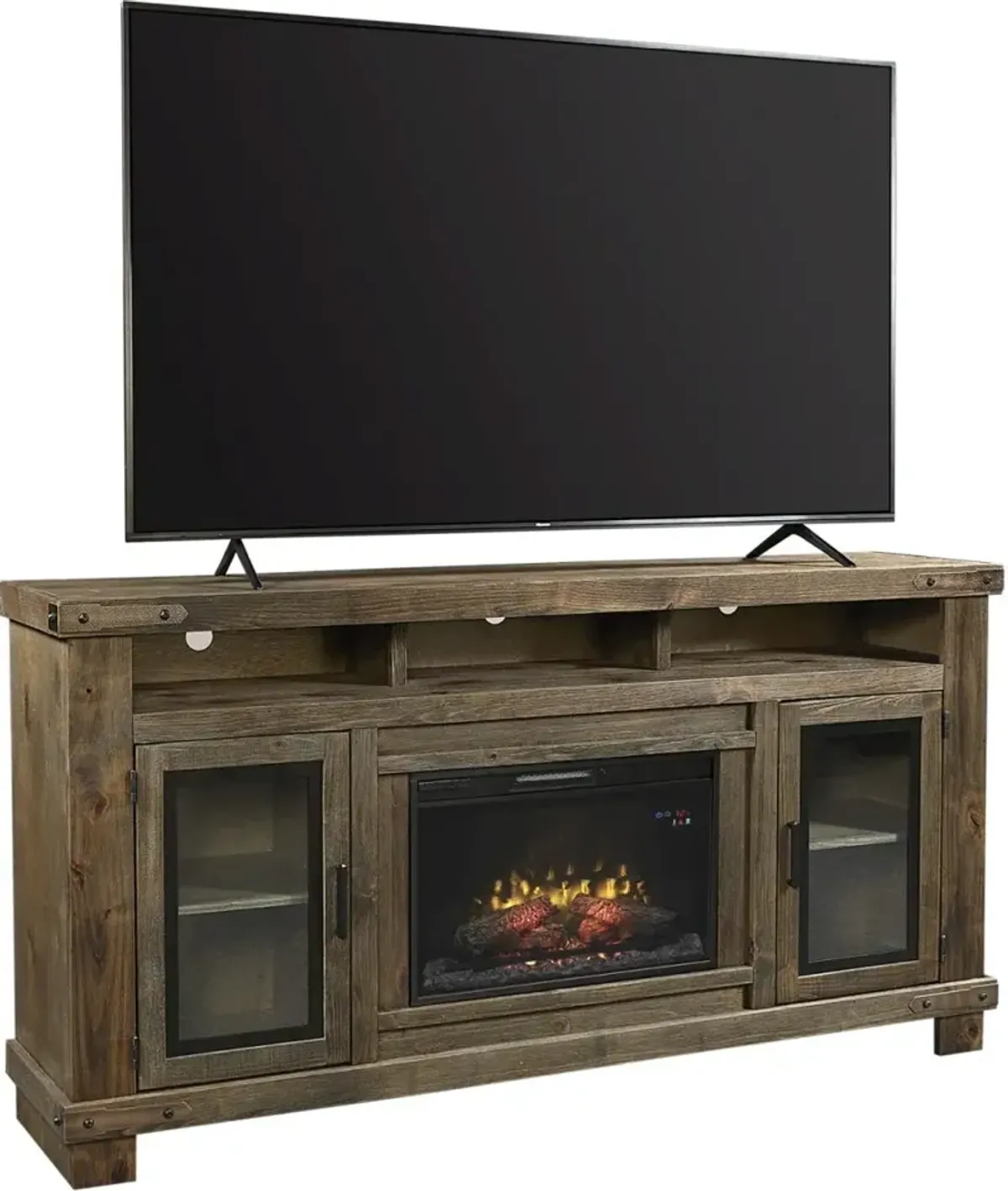 Aspenhome Sawyer Brindle 79 Inch Highboy Fireplace TV Stand Console