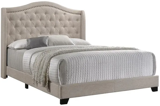 Sonoma Upholstered Queen Wingback Bed Beige