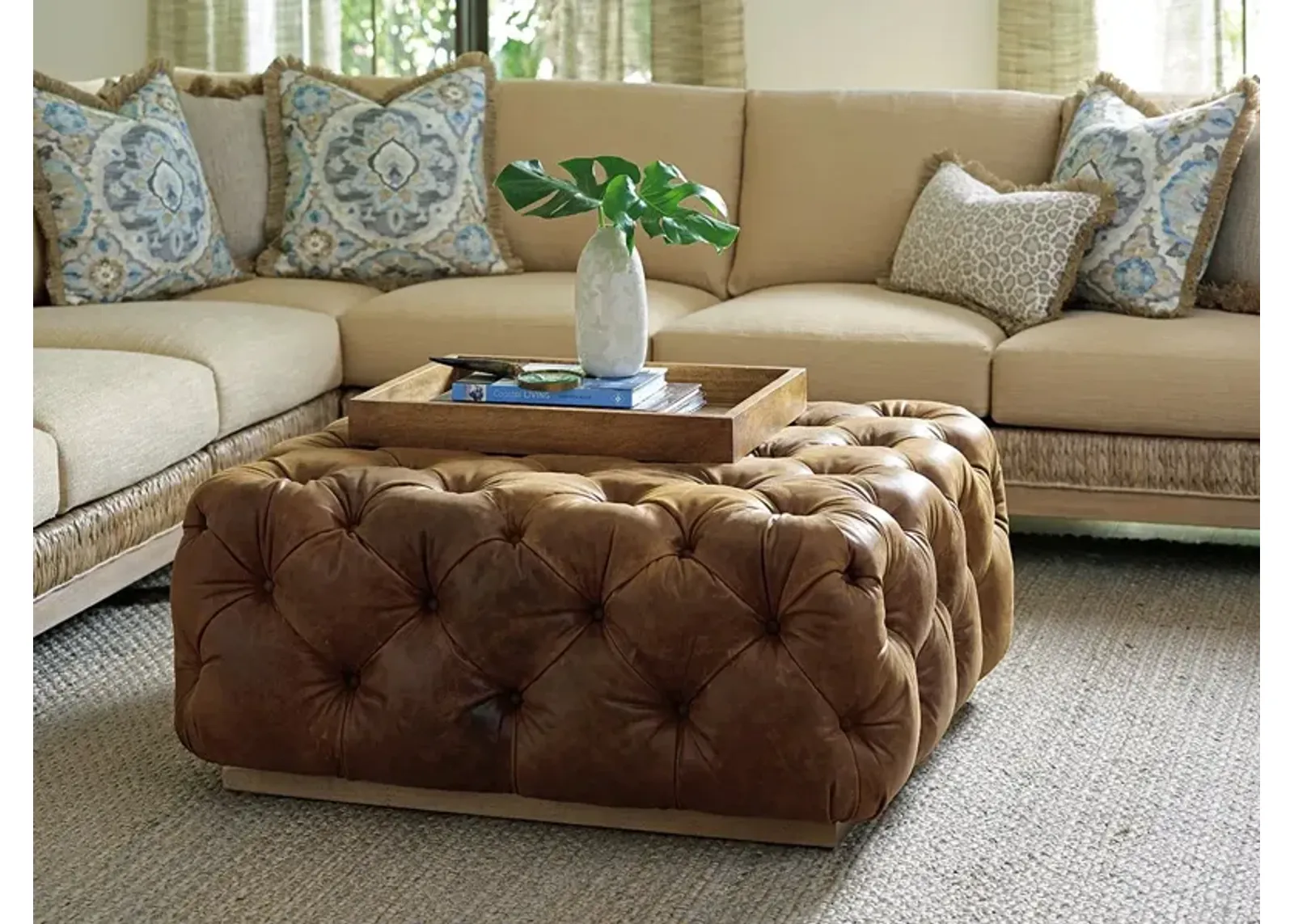 Tommy Bahama Home by Lexington Los Altos Laurel Leather Cocktail Ottoman