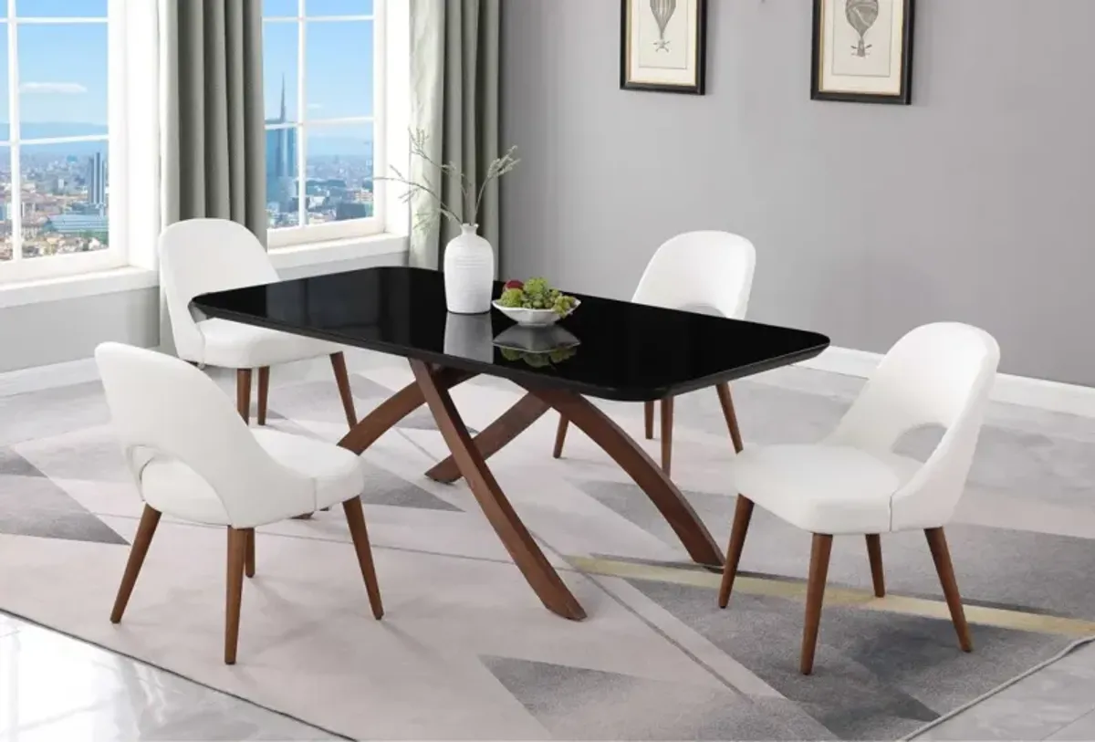 Chintaly Emily Dining Set with Black Glass Table & Open Back Chairs