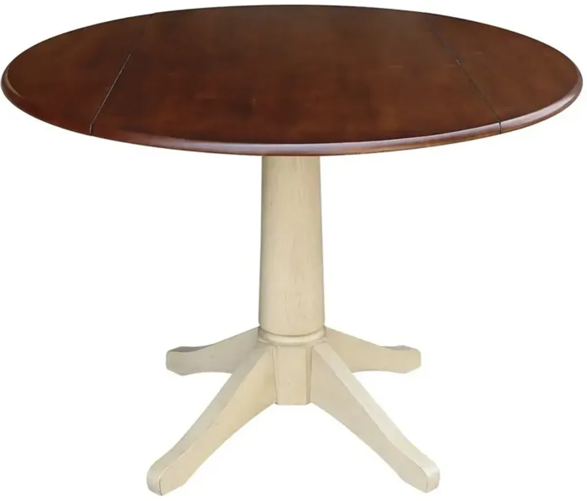 John Thomas Dining Essentials 42 Inch Drop Leaf Table Top with 30 Inch Transitional Pedestal Base in Espresso & Almond