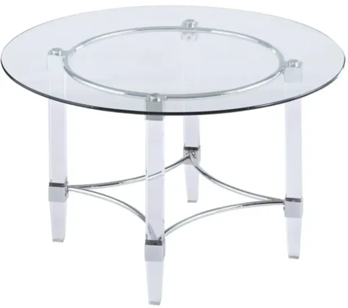 Chintaly Grey Contemporary Dining Set with Round Glass Dining Table & Parson Chairs