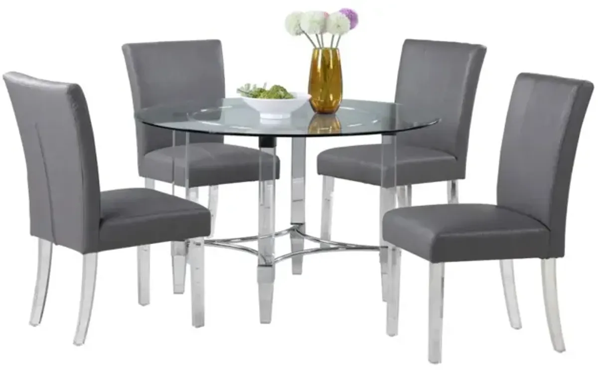 Chintaly Grey Contemporary Dining Set with Round Glass Dining Table & Parson Chairs