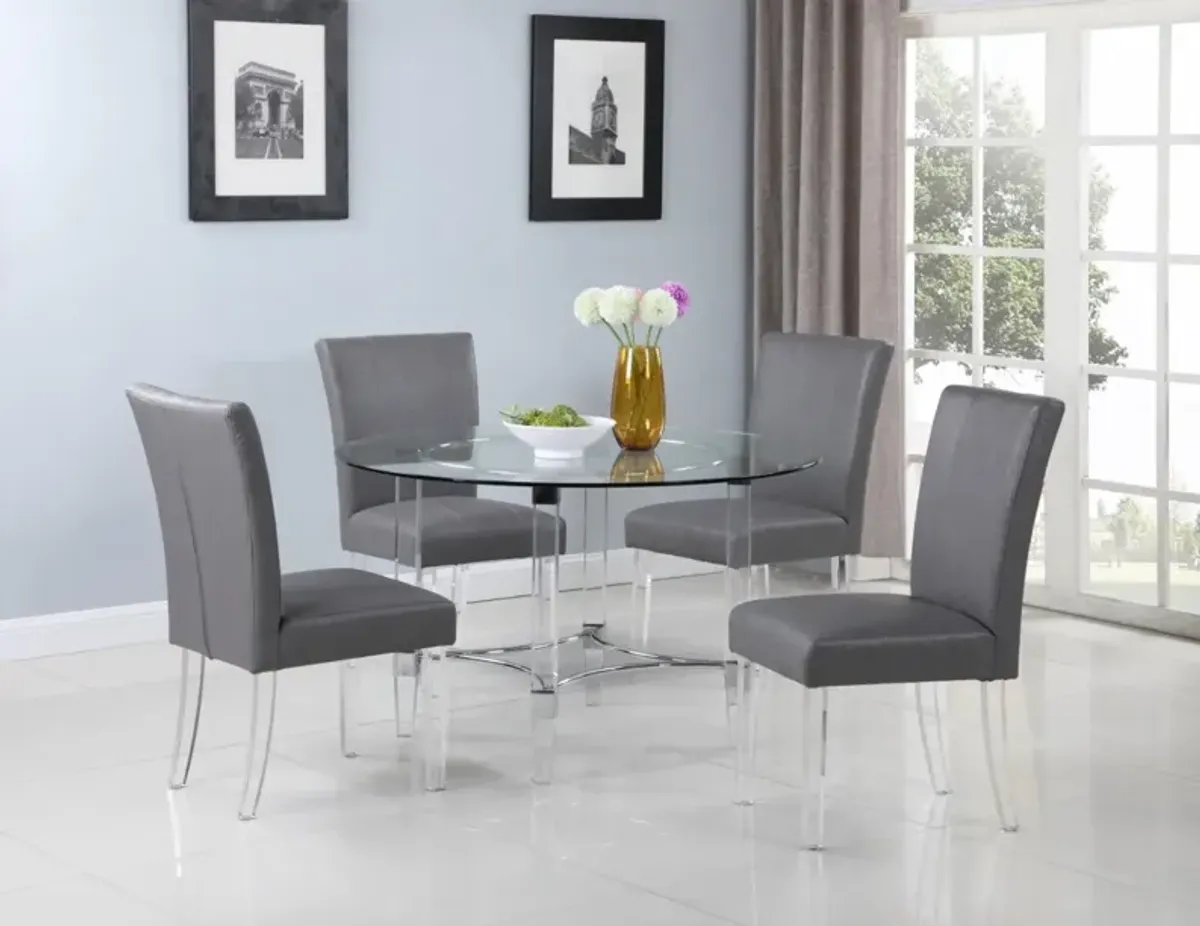 Chintaly Grey Contemporary Dining Set with Round Glass Dining Table & Parson Chairs