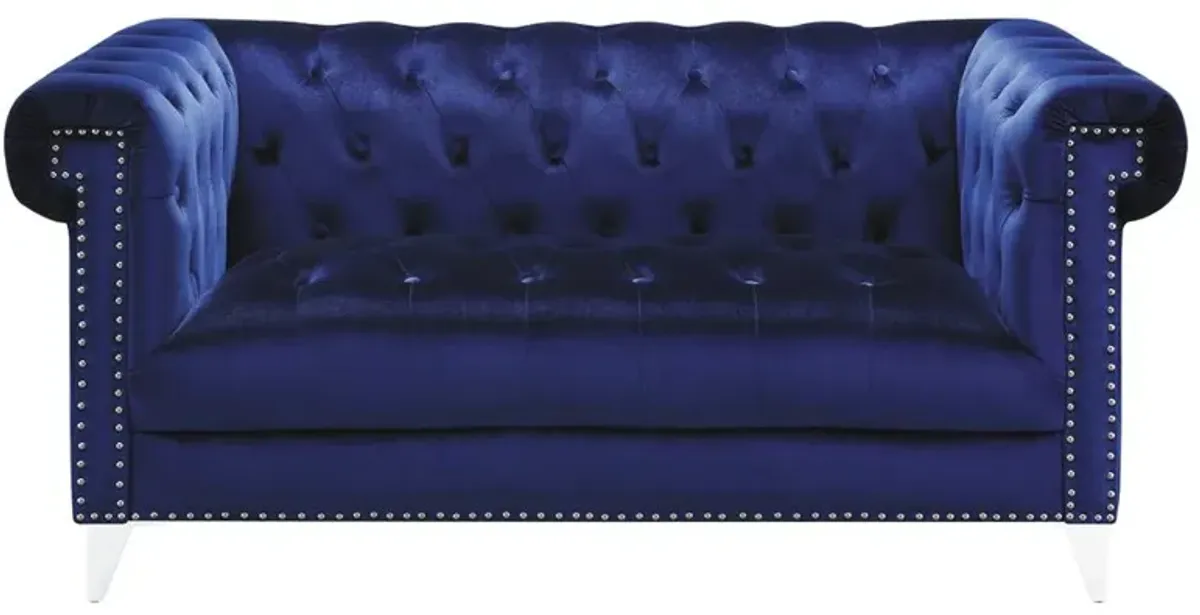 Coaster Bleker Upholstered Tuxedo Arm Tufted Loveseat Blue