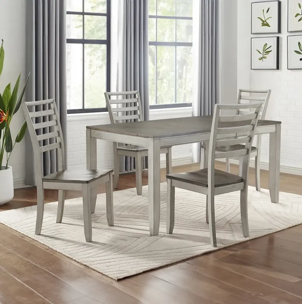 Steve Silver Abacus 5-Piece Two-Tone Smoky Alabaster & Putty Finish Table & 4 Side Chairs Set