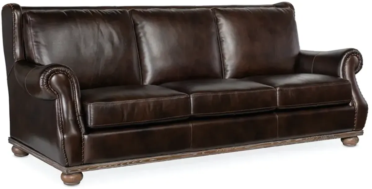 Hooker Furniture William Derrick Burnt Umber Stationary Leather Sofa