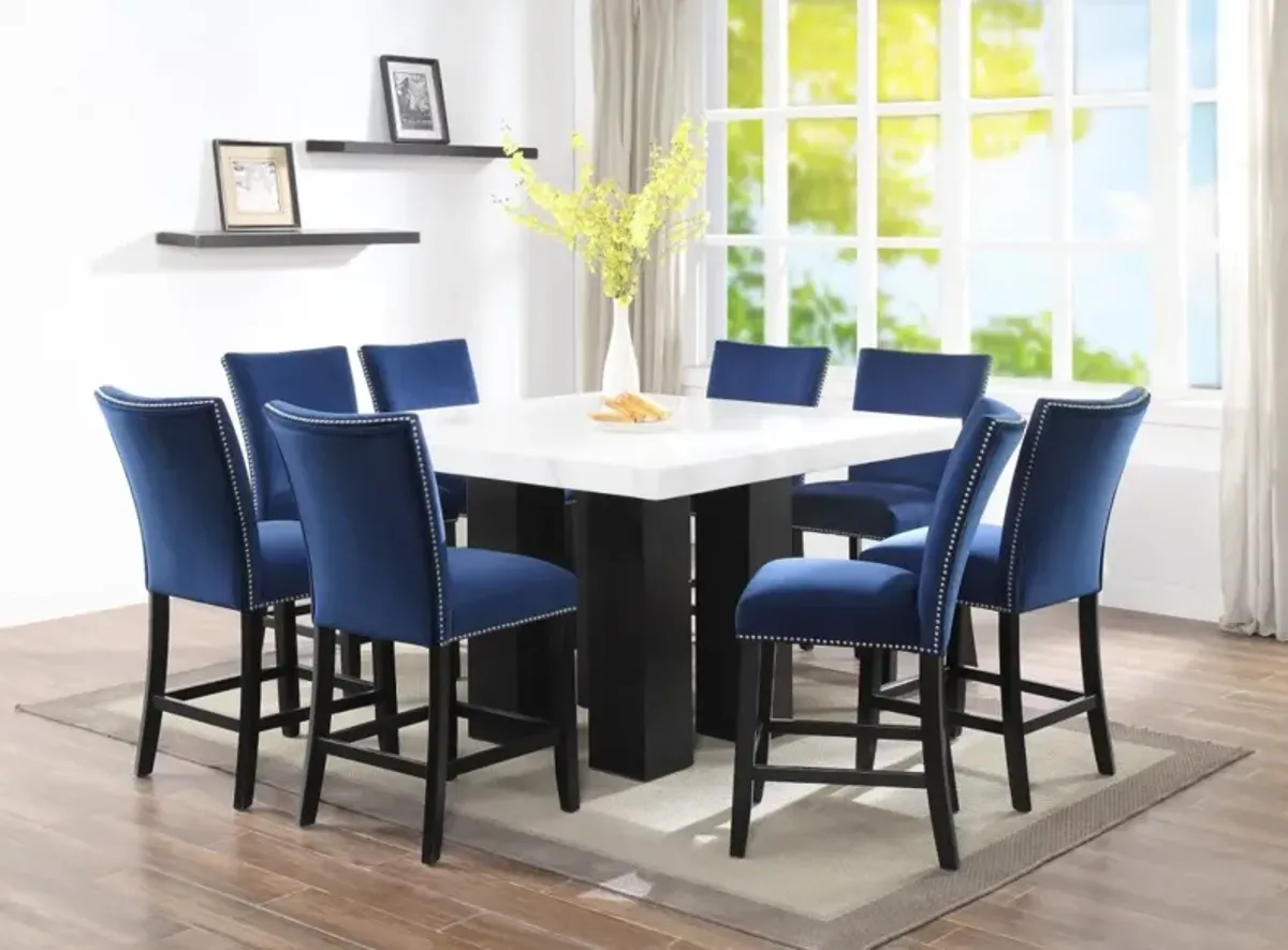 9-Piece Camila Counter Table & 8 Silver Faux-Leather Counter Chairs