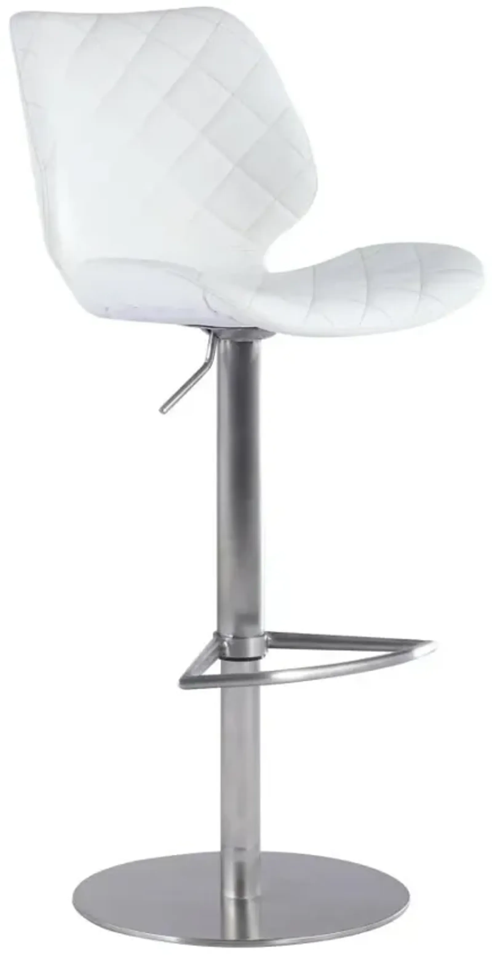 Chintaly White Modern Pneumatic-Adjustable Stool with Diamond Stitching