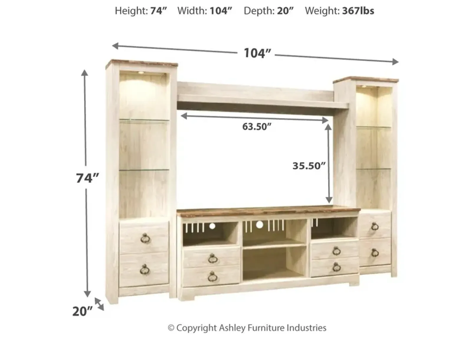 Ashley Willowton 4-Piece Entertainment Center Whitewash