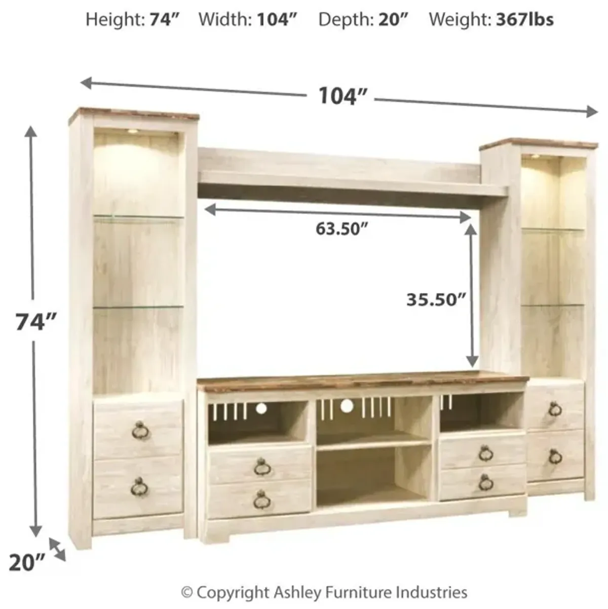 Ashley Willowton 4-Piece Entertainment Center Whitewash