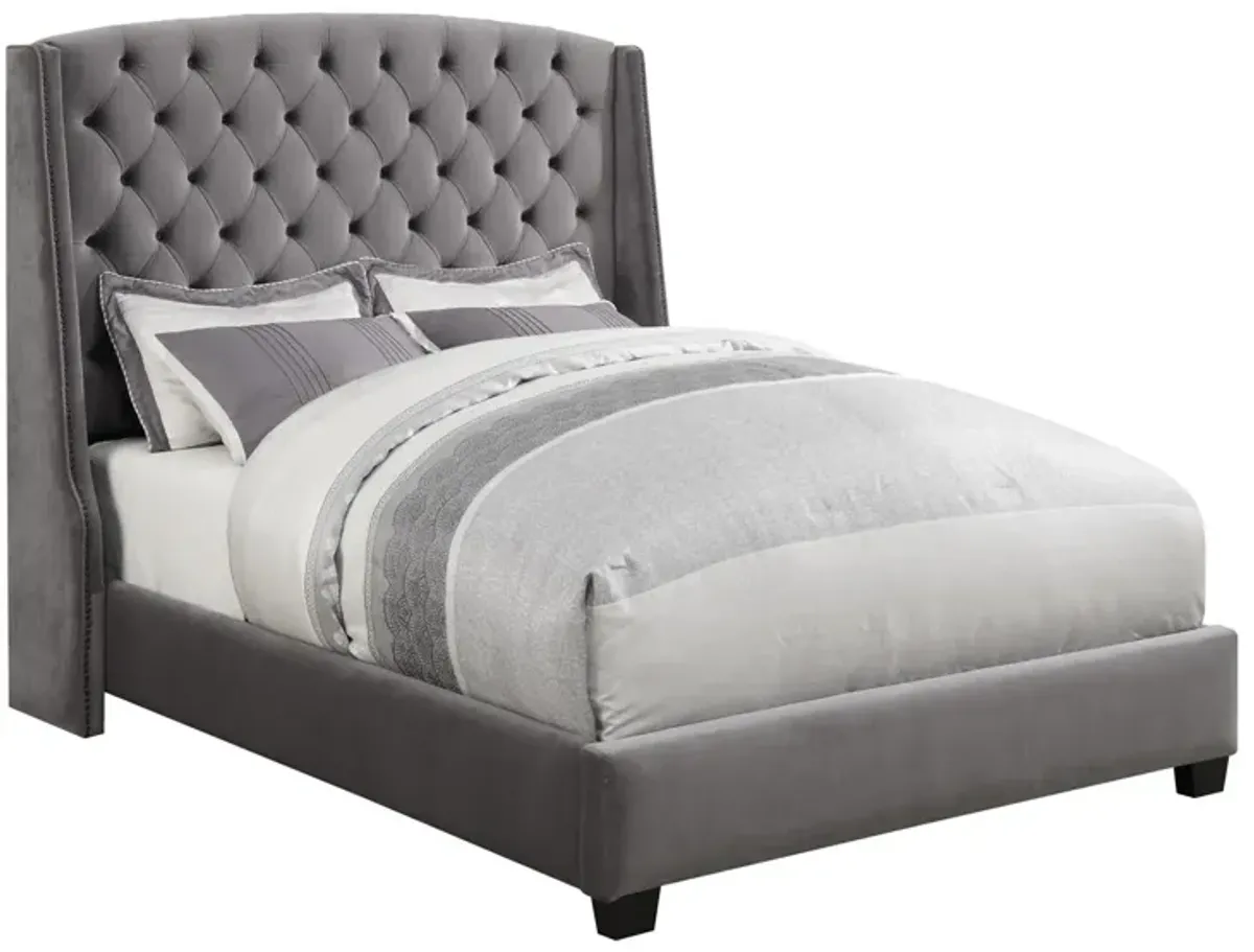 Coaster Pissarro Upholstered King Wingback Bed Grey