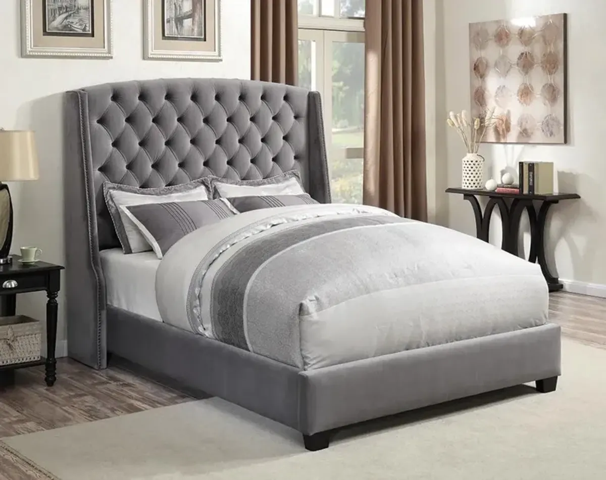 Coaster Pissarro Upholstered King Wingback Bed Grey