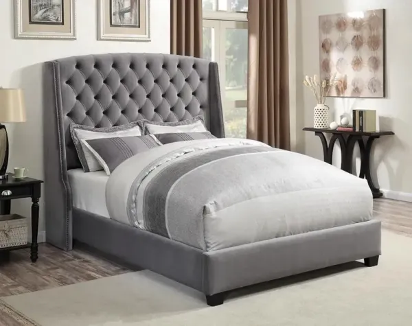 Coaster Pissarro Upholstered King Wingback Bed Grey